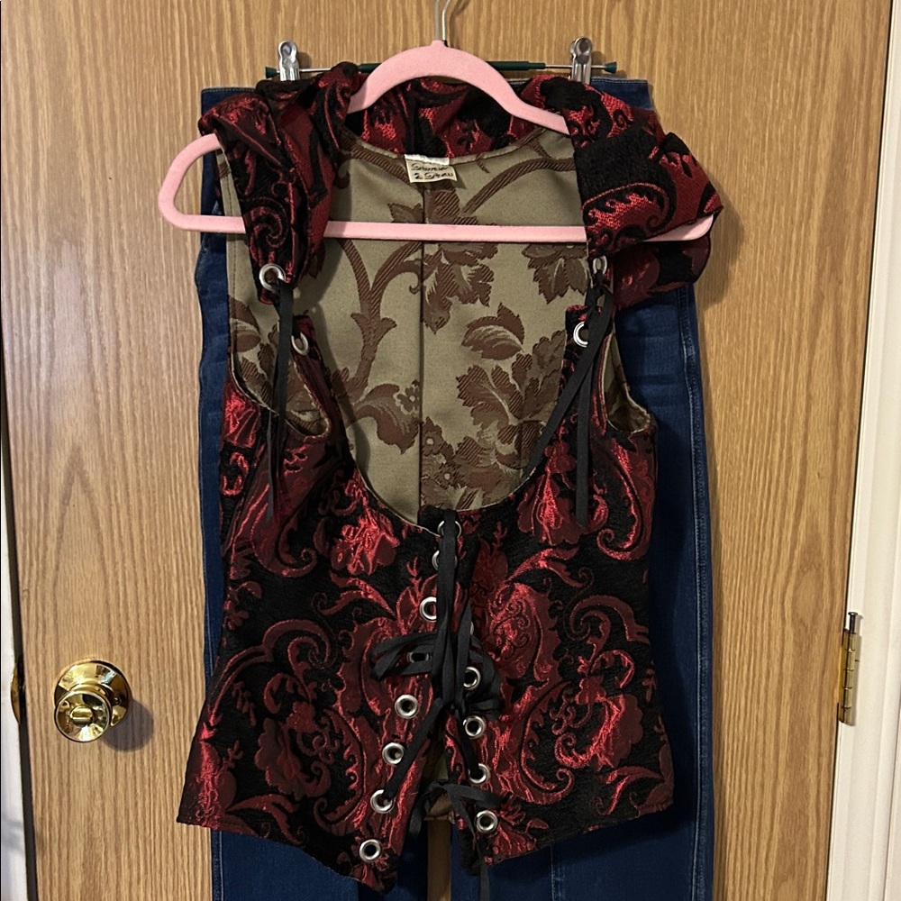 Chic Lace-Up Women's Hooded corset  in Red and Black satin look